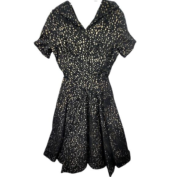Vintage 50s Gold Lamé Under Black Lace A Line Dress Glam Cocktail Formal - Picture 1 of 12